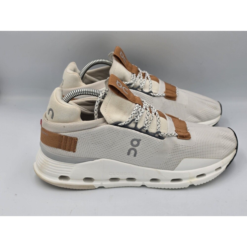 On Cloud Cloudnova Running Shoes Women's Size 10.5 Mens 8.5 White Brown Road